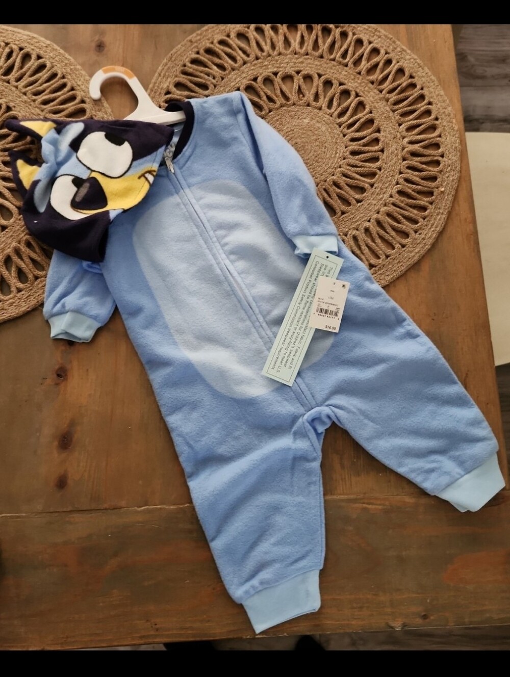 Disney Fleece Bluey Character Hooded One-Piece Pajama Costume - 18 Months